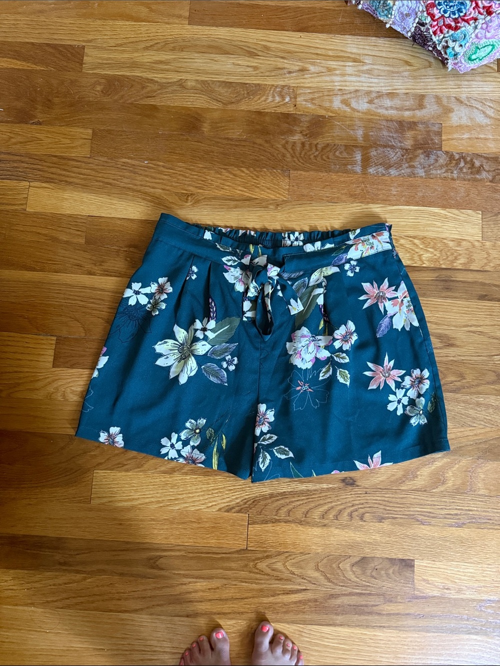 Islander Teal Floral Tie-Waist High Waist Women’s Shorts